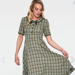 Voodoo Vixen Kaylee Khaki short sleeve swing dress